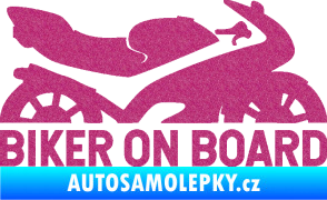 Samolepka Biker on board pravá motorka Ultra Metalic růžová