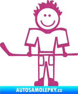 Samolepka Cartoon family kluk 002 levá hokejista Ultra Metalic růžová
