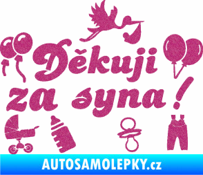 Samolepka Děkuji za syna nápis dítě v autě Ultra Metalic růžová