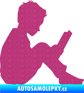 Samolepka Děti silueta 002 pravá chlapec s knížkou Ultra Metalic růžová