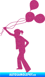 Samolepka Děti silueta 006 levá holka s balónky Ultra Metalic růžová