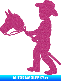 Samolepka Děti silueta 012 levá kluk s dřevěným koníkem Ultra Metalic růžová