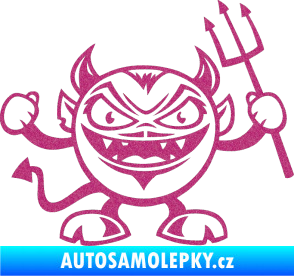 Samolepka Devil pravá čertík s vidlemi Ultra Metalic růžová