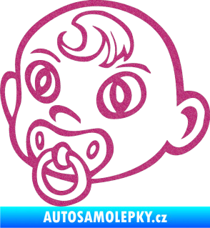 Samolepka Dítě v autě 005 levá miminko s dudlíkem hlavička Ultra Metalic růžová