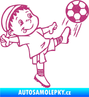 Samolepka Dítě v autě 022 pravá fotbalista s míčem Ultra Metalic růžová
