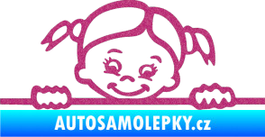 Samolepka Dítě v autě 030 levá malá slečna hlavička Ultra Metalic růžová