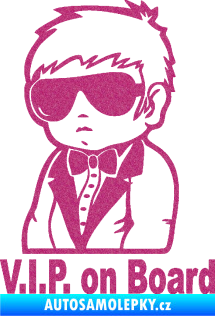 Samolepka Dítě v autě 058 s textem chlapec s brýlemi Ultra Metalic růžová