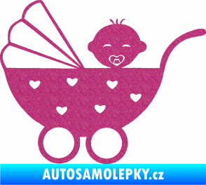 Samolepka Dítě v autě 070 levá kočárek s miminkem Ultra Metalic růžová