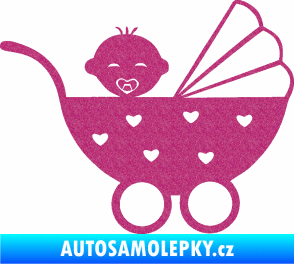 Samolepka Dítě v autě 070 pravá kočárek s miminkem Ultra Metalic růžová