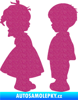 Samolepka Dítě v autě 071 levá holčička s chlapečkem sourozenci Ultra Metalic růžová