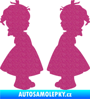 Samolepka Dítě v autě 072 dvě holčičky sourozenci Ultra Metalic růžová
