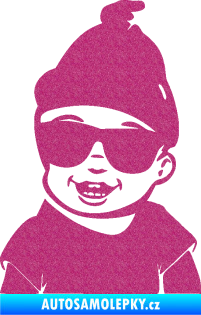 Samolepka Dítě v autě 081 levá chlapeček v brýlích Ultra Metalic růžová