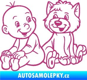 Samolepka Dítě v autě 087 levá chlapeček s pejskem Ultra Metalic růžová