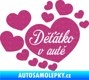 Samolepka Dítě v autě 092 nápis děťátko v autě se srdíčky Ultra Metalic růžová