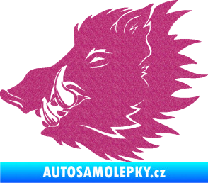 Samolepka Divoké prase 001 levá kanec hlava Ultra Metalic růžová
