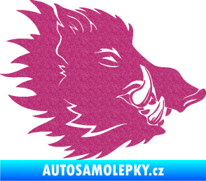Samolepka Divoké prase 001 pravá kanec hlava Ultra Metalic růžová