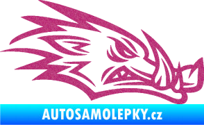 Samolepka Divoké prase 002 pravá kanec hlava Ultra Metalic růžová