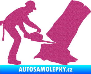Samolepka Dřevorubec 003 pravá pila Ultra Metalic růžová