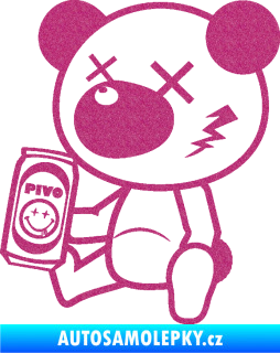 Samolepka Drunk bear 003 levá medvěd s pivem Ultra Metalic růžová