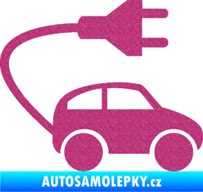 Samolepka Elektro auto 002 pravá symbol zásuvka Ultra Metalic růžová