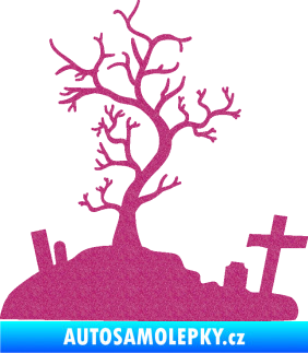Samolepka Halloween 019 levá hřbitov Ultra Metalic růžová