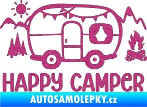 Samolepka Happy camper 002 pravá kempování s karavanem Ultra Metalic růžová
