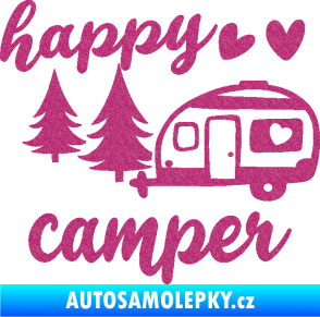 Samolepka Happy camper levá cestování Ultra Metalic růžová
