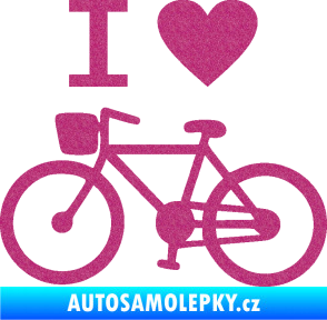 Samolepka I love cycling levá Ultra Metalic růžová