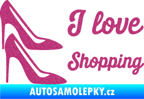 Samolepka I love shopping nápis  Ultra Metalic růžová