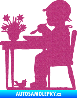 Samolepka Interiér 001 pravá dítě u stolečku Ultra Metalic růžová