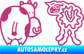 Samolepka JDM kravička a ovečka 001 levá Ultra Metalic růžová
