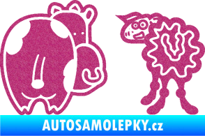 Samolepka JDM kravička a ovečka 002 levá Ultra Metalic růžová