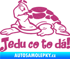 Samolepka Jedu co to dá! 001 levá nápis se želvou Ultra Metalic růžová
