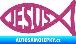 Samolepka Jesus rybička 003 křesťanský symbol Ultra Metalic růžová