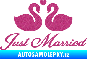 Samolepka Just Married 006 nápis labutě Ultra Metalic růžová