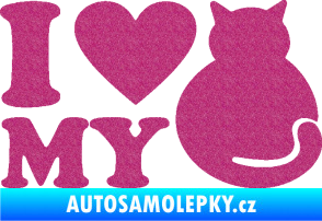 Samolepka Kočka 033 I love my cat Ultra Metalic růžová