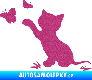 Samolepka Kočka 037 levá s motýlky Ultra Metalic růžová