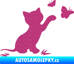 Samolepka Kočka 037 pravá s motýlky Ultra Metalic růžová