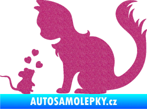 Samolepka Kočka s myší 002 levá Ultra Metalic růžová