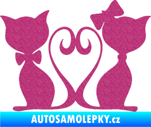 Samolepka Kočky love 002 levá spletené ocásky Ultra Metalic růžová