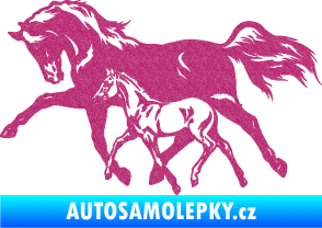 Samolepka Koníci 003 levá kobylka s hříbětem Ultra Metalic růžová