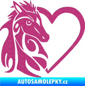 Samolepka Koník love 001 levá hříbátko v srdíčku Ultra Metalic růžová