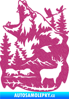 Samolepka Krajina hory 039 levá medvěd a lesní zvěř Ultra Metalic růžová