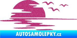 Samolepka Krajina moře 003 levá západ slunce odraz na hladině Ultra Metalic růžová