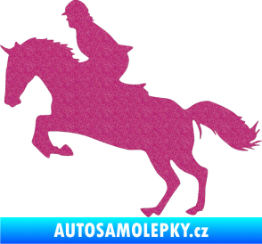 Samolepka Kůň 014 levá skok s jezdcem Ultra Metalic růžová
