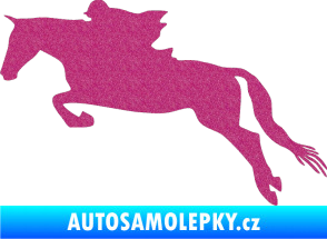 Samolepka Kůň 015 levá skok s jezdcem Ultra Metalic růžová