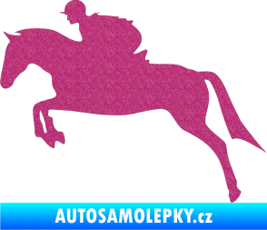 Samolepka Kůň 020 levá skok s jezdcem Ultra Metalic růžová