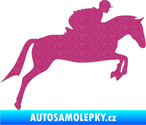 Samolepka Kůň 020 pravá skok s jezdcem Ultra Metalic růžová