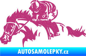 Samolepka Kůň 075 levá závod s jezdcem, dostihy Ultra Metalic růžová