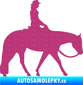 Samolepka Kůň 082 pravá kovbojka na koni Ultra Metalic růžová